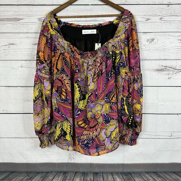 Anthropologie Tops - Anthropologie Alexandra Farmer‎ Blouse Womens XL Butterfly Fairy Garden Smocking